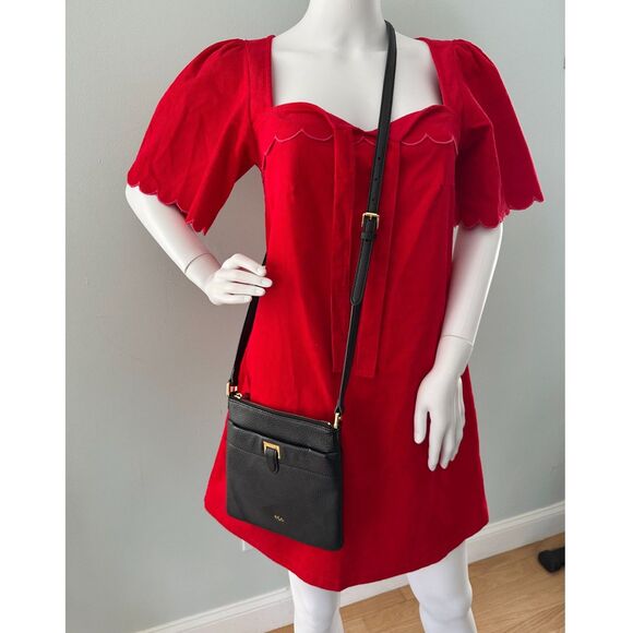 Smith & Quinn Red Corduroy Scallop Puff Sleeve Babydoll Mini Dress size Small - Picture 6 of 8